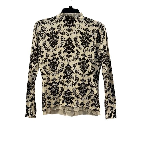 Cynthia Rowley Black & Cream Button Up 100% Merino Wool Cardigan Lace Trim: S - Picture 3 of 11